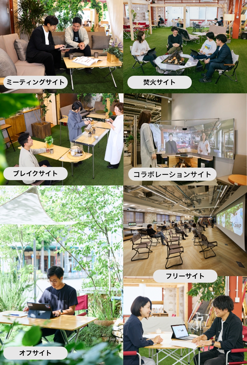 ミーティングサイト、フォーカスサイト、ブレイクサイト、コラボレーションサイト、オフサイト、フリーサイト